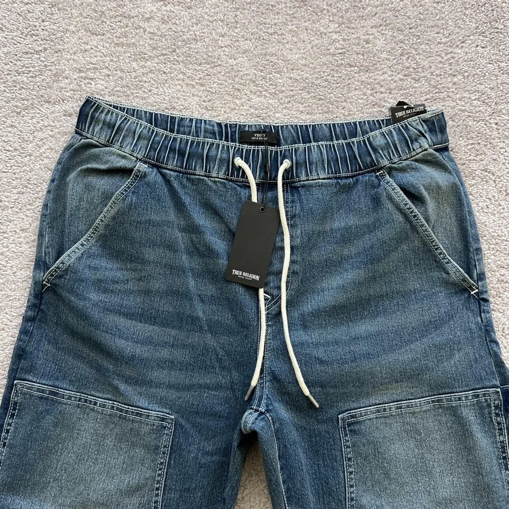 True Religion Vinny Ultra Baggy Carpenter Jeans Mens 36x33‎ Blue Drawstring